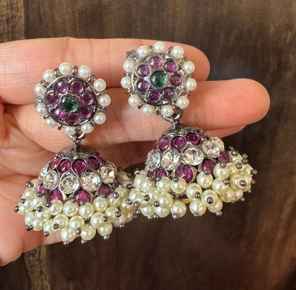 Black finish precious kemp pearl jhumkka DJ-50728