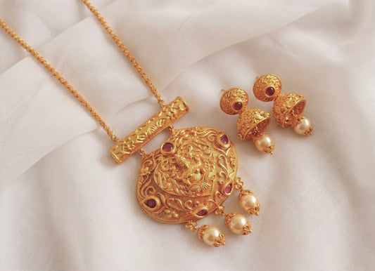 Matte finish ruby Lakshmi chain/necklace set -dj13217