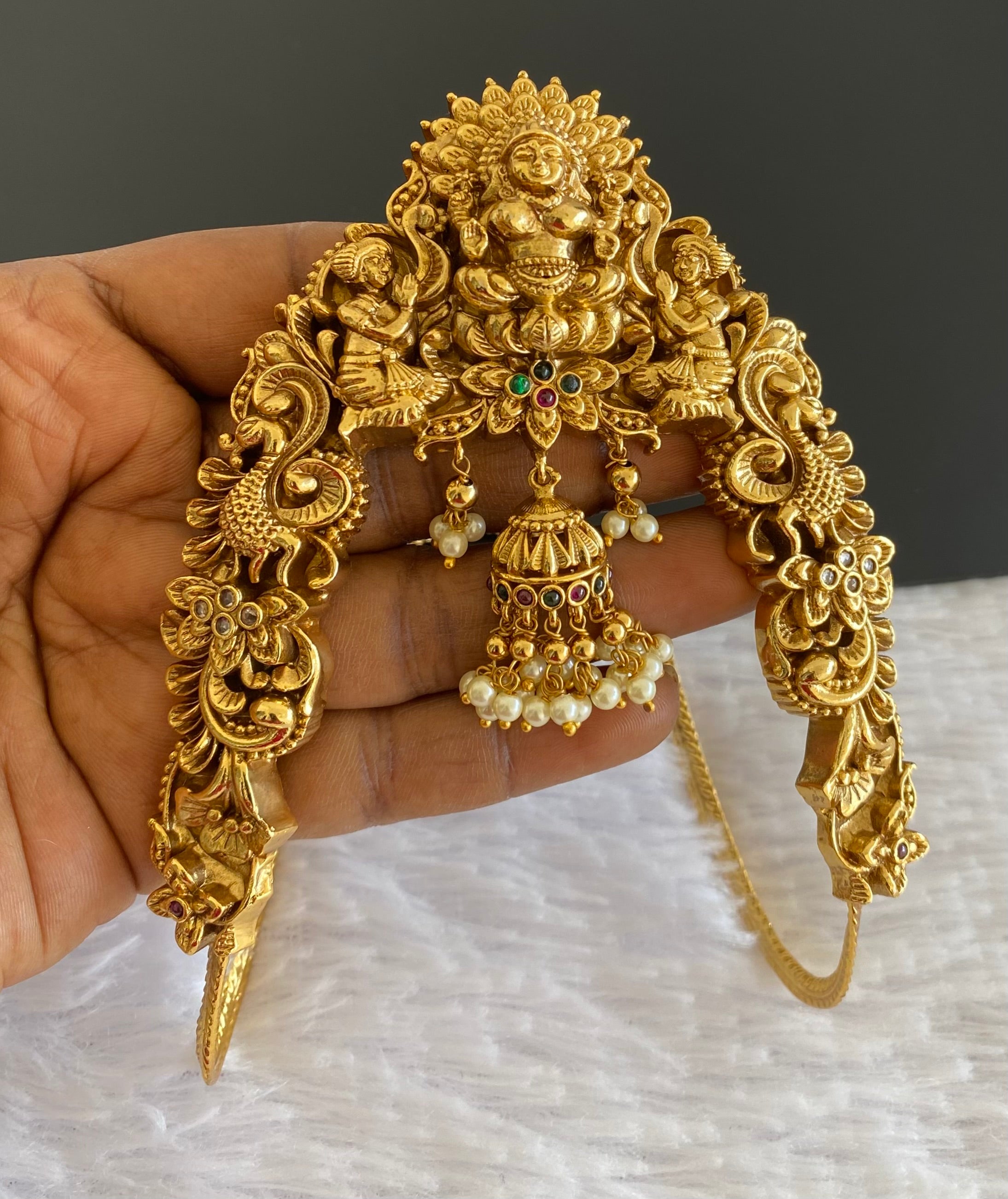 Antique gold tone pearl flower lakshmi vanki/bajuband dj-53005 – dreamjwell