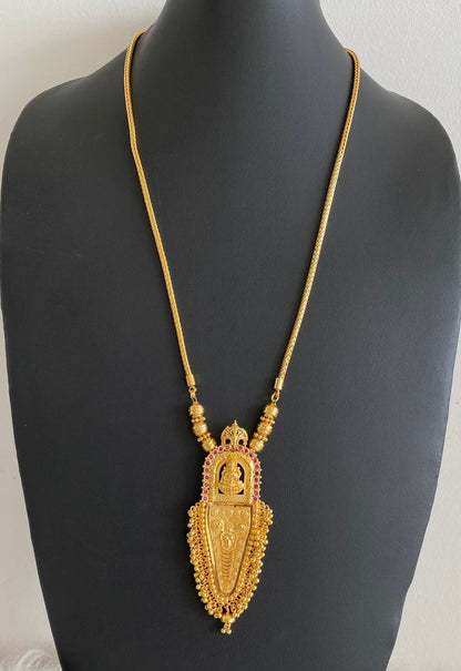 Gold tone kerala style pink stone lakshmi nettipattam chain with pendant dj-54670