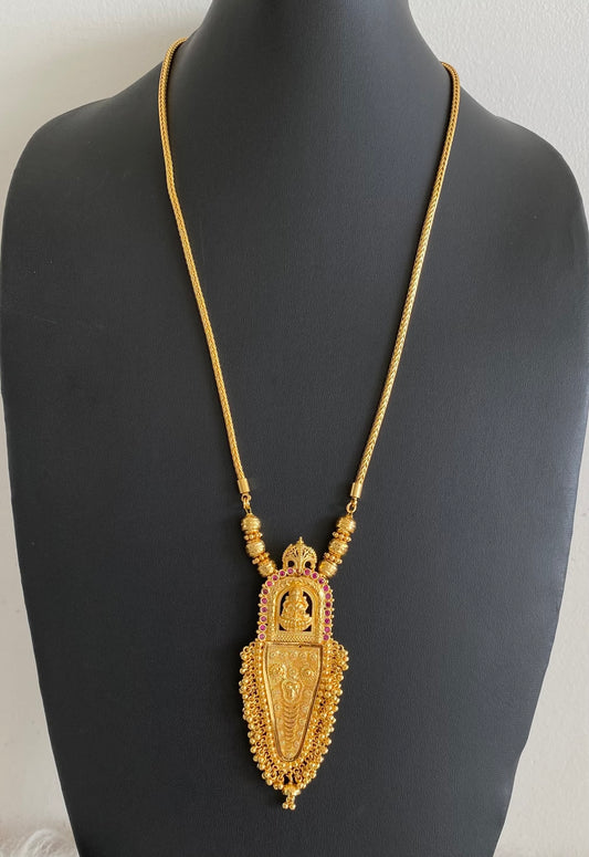 Gold tone kerala style pink stone lakshmi nettipattam chain with pendant dj-54670