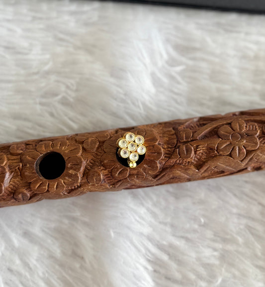 Gold tone white kundan jadau flower Nose Pin Dj-51422