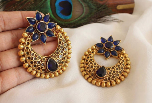 Antique Blue Flower Bali Earrings-dj17301