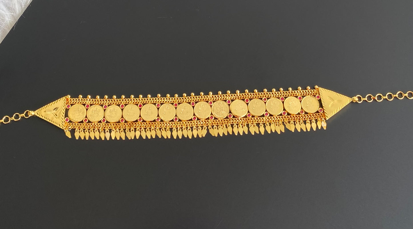 Gold tone kerala style elakka lakshmi coin choker necklace dj-54103