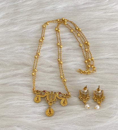 Antique gold tone 18 inches chain thirumal nama-peacock-lakshmi pendant set dj-55009