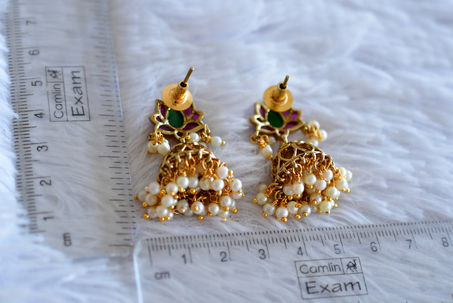 Antique gold tone cz kemp-green lotus jhumkka dj-52548