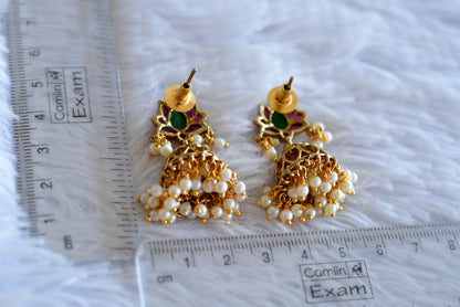 Antique gold tone cz kemp-green lotus jhumkka dj-52548