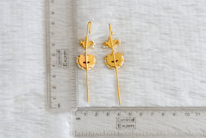 Gold tone pink-green kundan jadau lotus bugadi needle earrings dj-52447