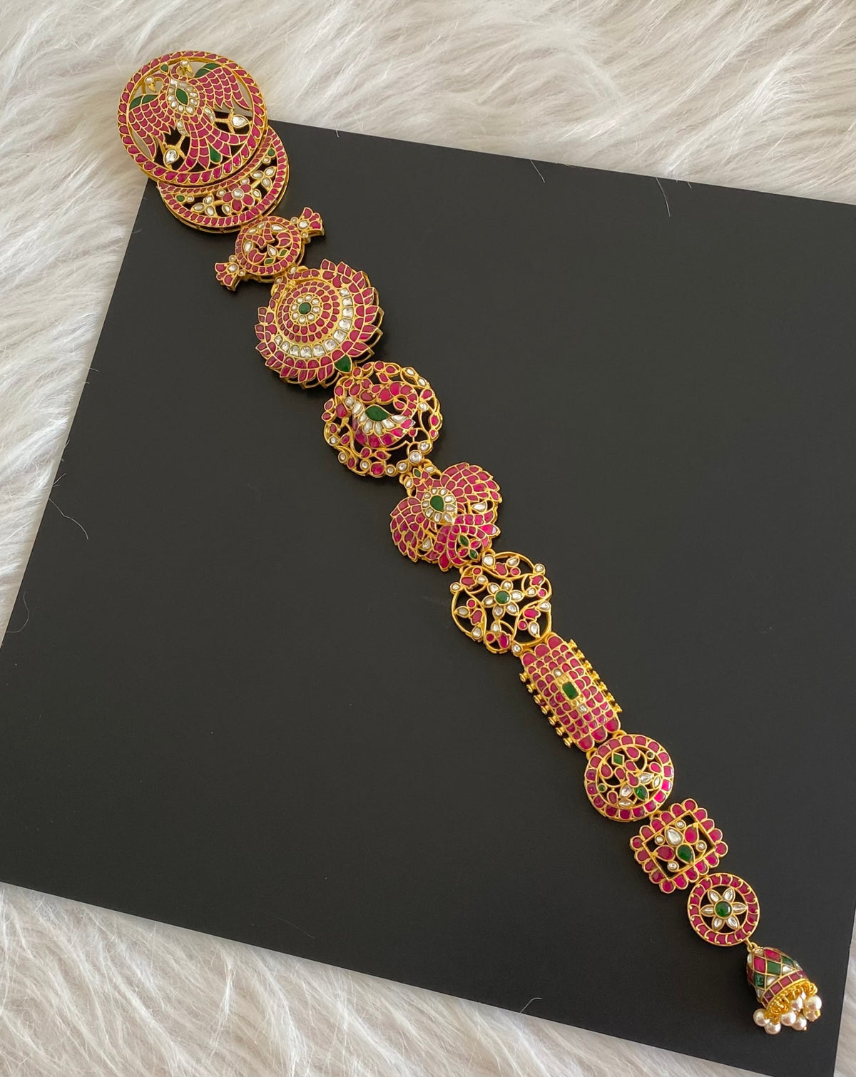 Gold tone 5 in 1 ganda berunda kundan jadau long jadai hair jewel dj-55056