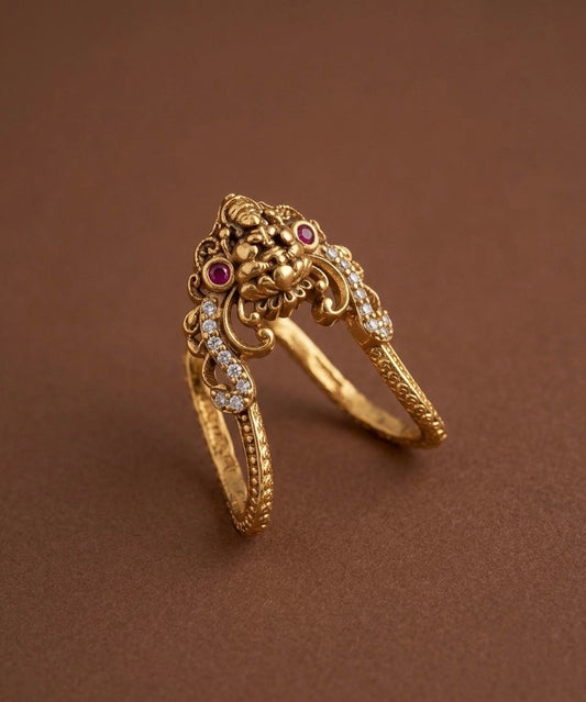 Matte finish white-pink peacock lakshmi vanki style finger ring dj-54331