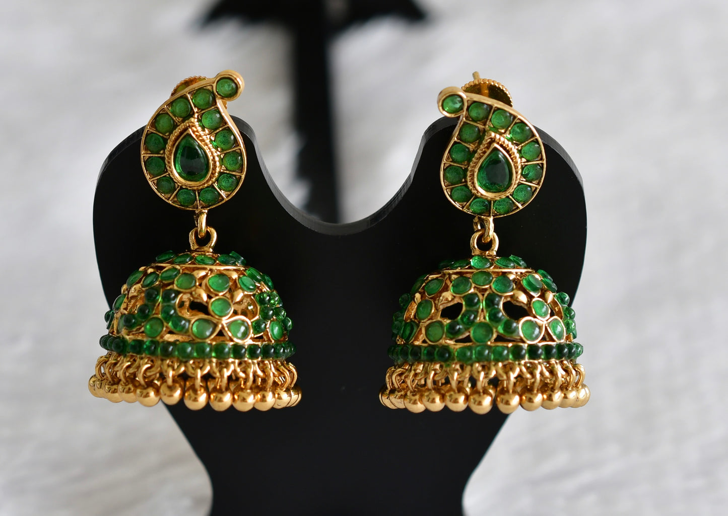 Antique gold tone green mango peacock jhumkka dj-51866