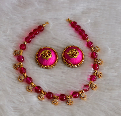 Gold tone cz flower Pink beaded Necklace Set dj-51947