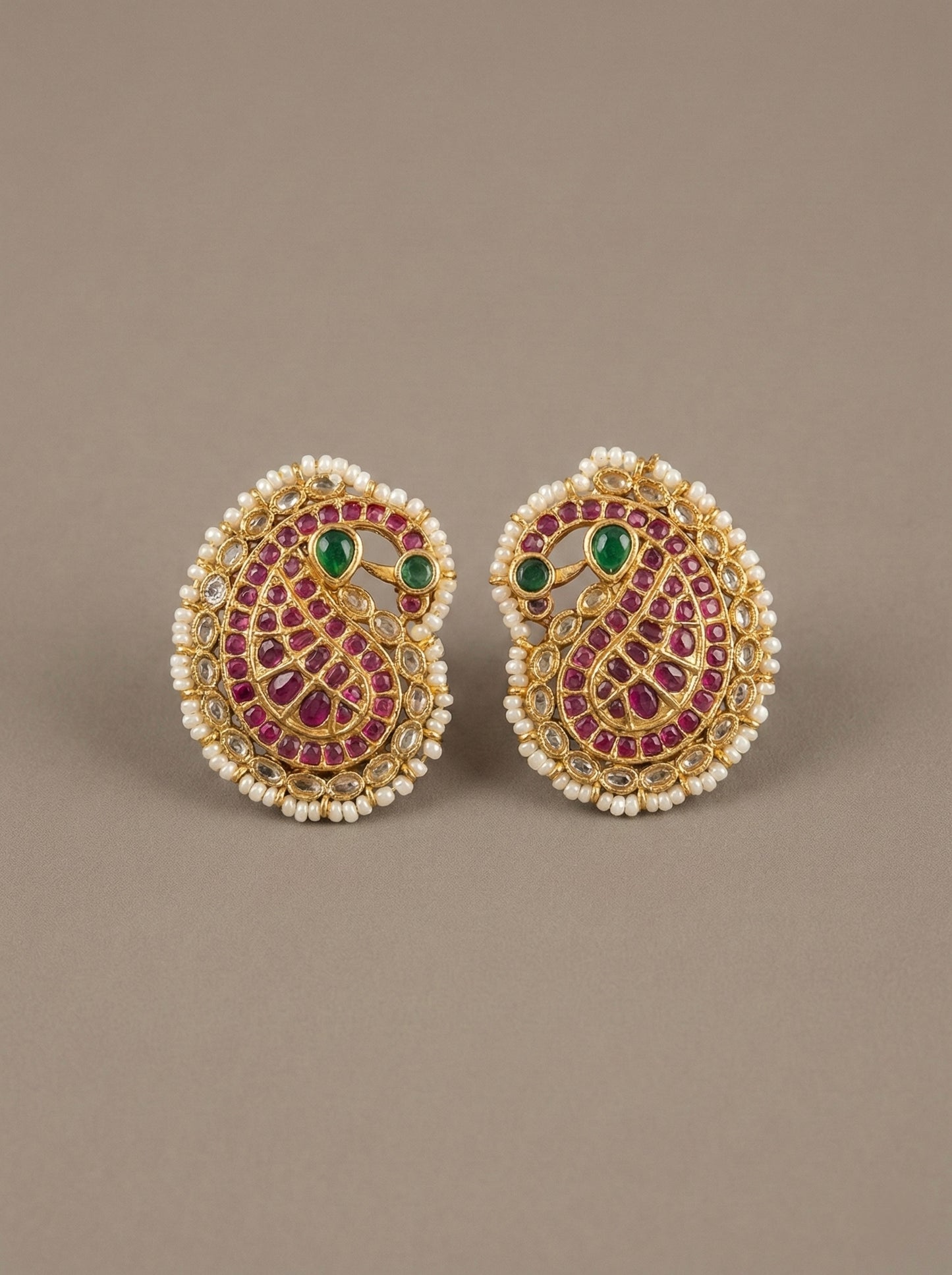 Matte finish kemp-green mango peacock stud/earrings dj-32617