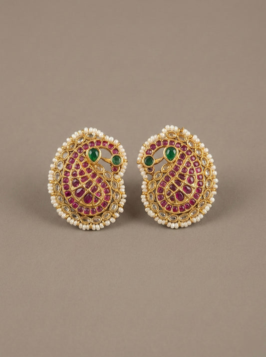 Matte finish kemp-green mango peacock stud/earrings dj-32617