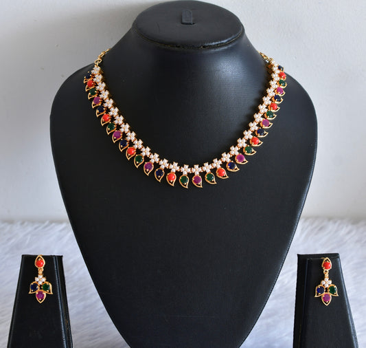 Gold tone multi colour mango pearl necklace set dj-53040
