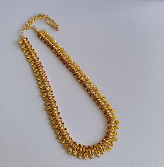 Gold look alike kerala style ad pink feather haar dj-51636