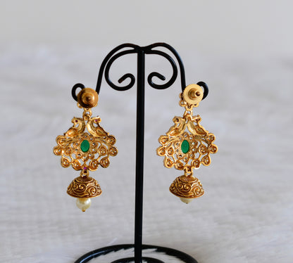 Matte finish pink-green-pearl peacock jhumkka dj-52562