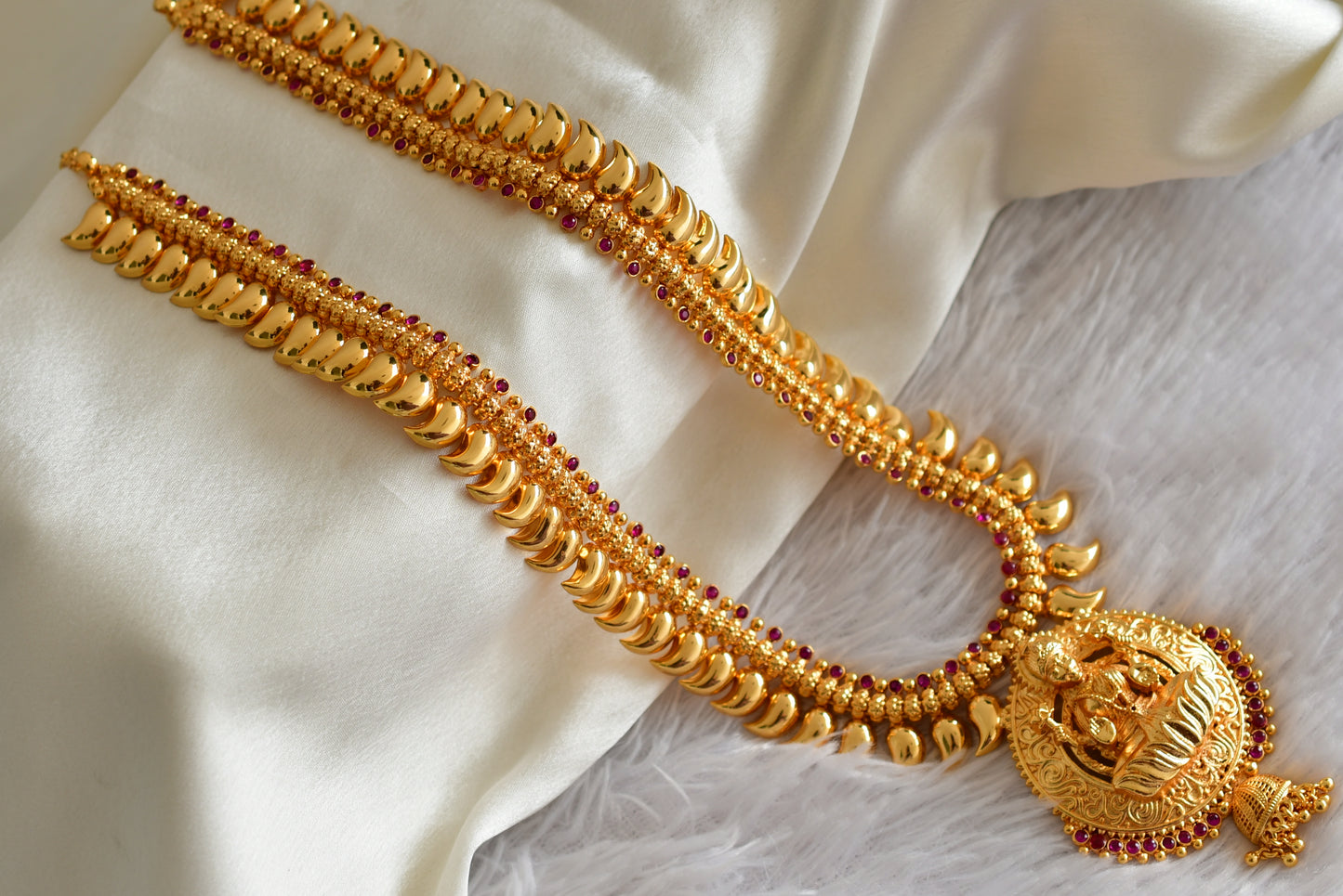 Gold look alike kerala style AD pink lakshmi mango haar dj-51954