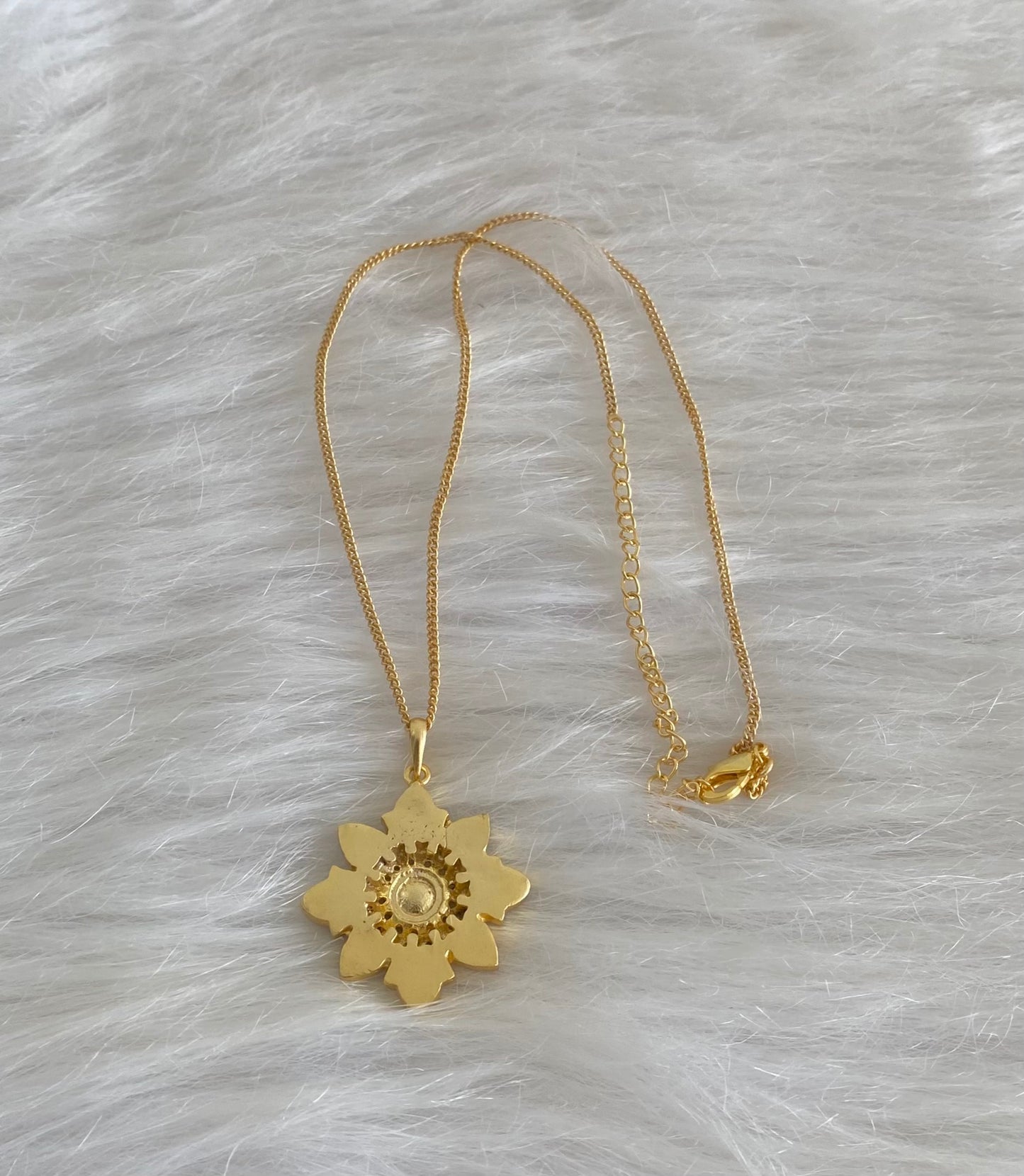 Gold tone navarathna flower kundan jadau chain with pendant dj-54501