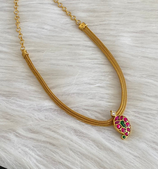 Matte finish pink-green-white kundan jadau mango choker/necklace dj-55086