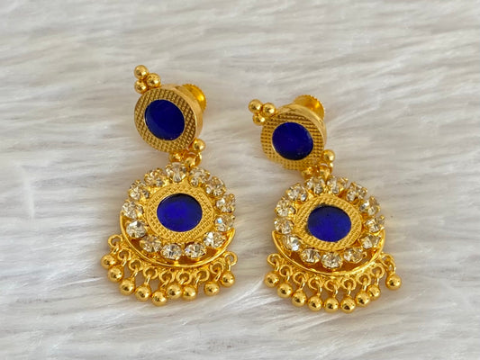 Gold tone round blue-white stone kerala style earrings dj-53124