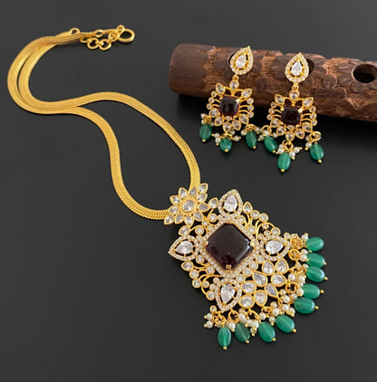 Gold tone white-kemp big stone green beaded necklace set dj-54436