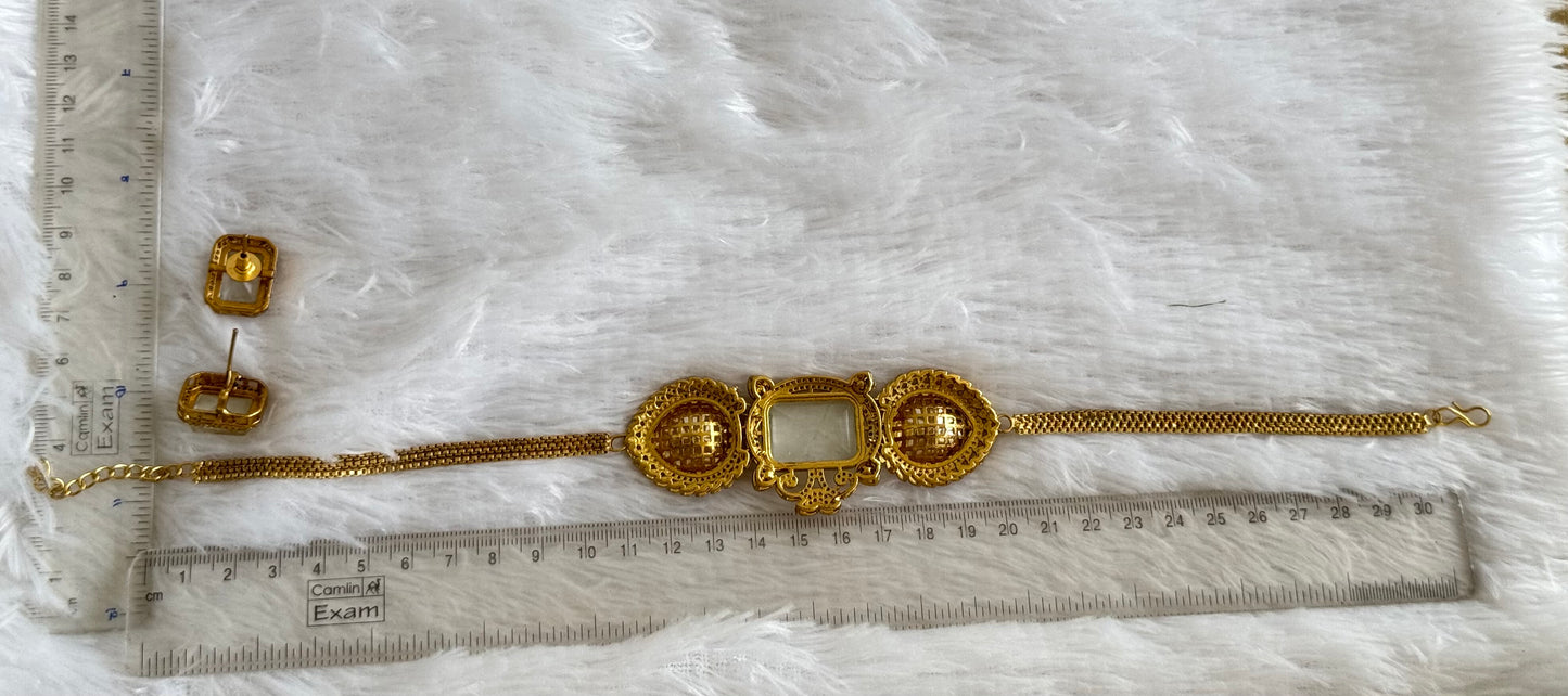 Antique gold tone cz big stone white choker necklace set dj-51087