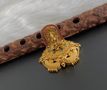 Antique gold tone kemp-green lakshmi peacock kumkum box dj-54454