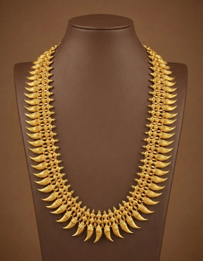 Matte gold finish kerala style big puli nagam haar dj-51634