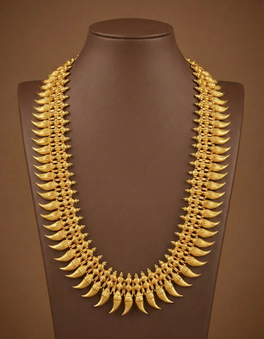 Matte gold finish kerala style big puli nagam haar dj-51634