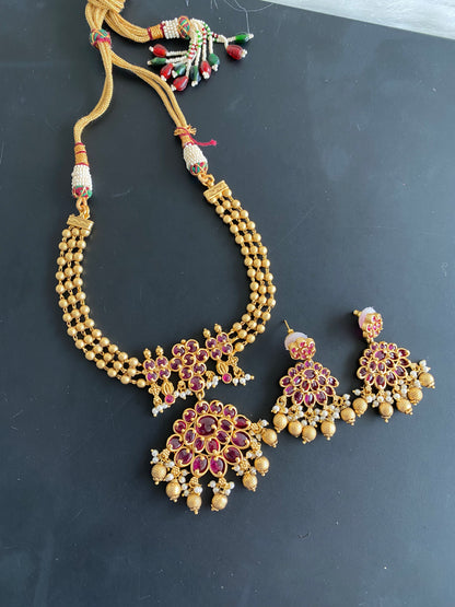 Matte Finish Real Kemp beaded Necklace Set DJ31358