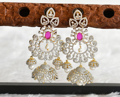 Two tone cz ruby pearl long bali jhumkka dj-51882