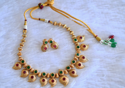 Antique gold tone kemp-green nakshi mango necklace set dj-52735