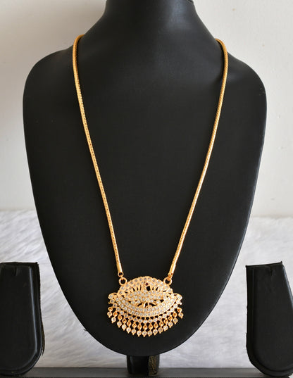 Gold tone AD white-pink peacock pendant with chain dj-53326