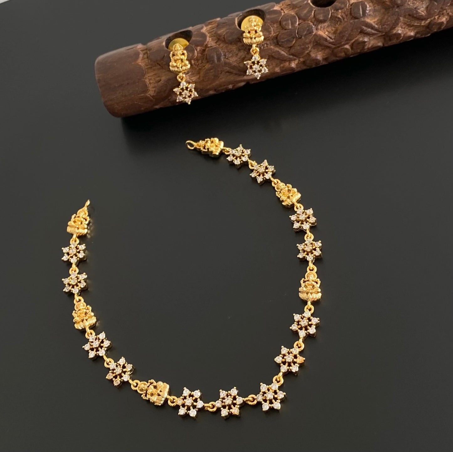 Gold tone white nakshatra lakshmi necklace set dj-54424