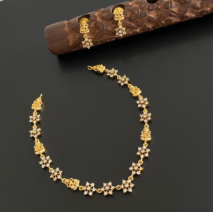 Gold tone white nakshatra lakshmi necklace set dj-54424