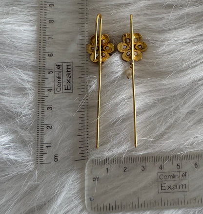 Gold tone pink-white kundan jadau flower bugadi earrings dj-51143