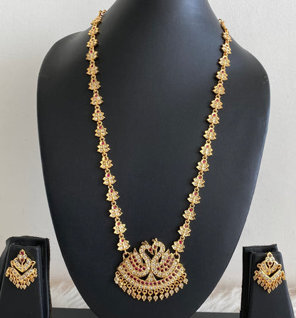 Gold tone south indian style AD pink-white swan short haar set Dj-54924