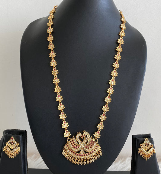 Gold tone south indian style AD pink-white swan short haar set Dj-54924