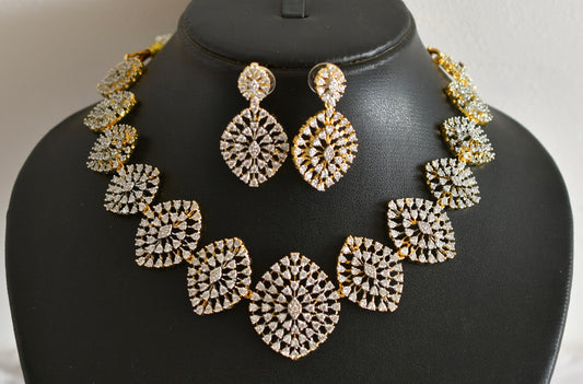 Two tone white stone necklace set dj-51979