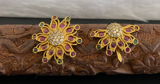 Antique gold tone small kemp-green-white flower sun moon hair jewel dj-53658