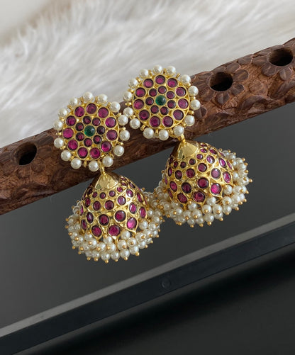 Gold tone precious kemp-green pearl big jhumkka dj-54721