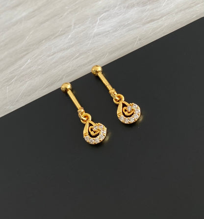 Gold tone cz white stone bugadi screw earrings dj-55125