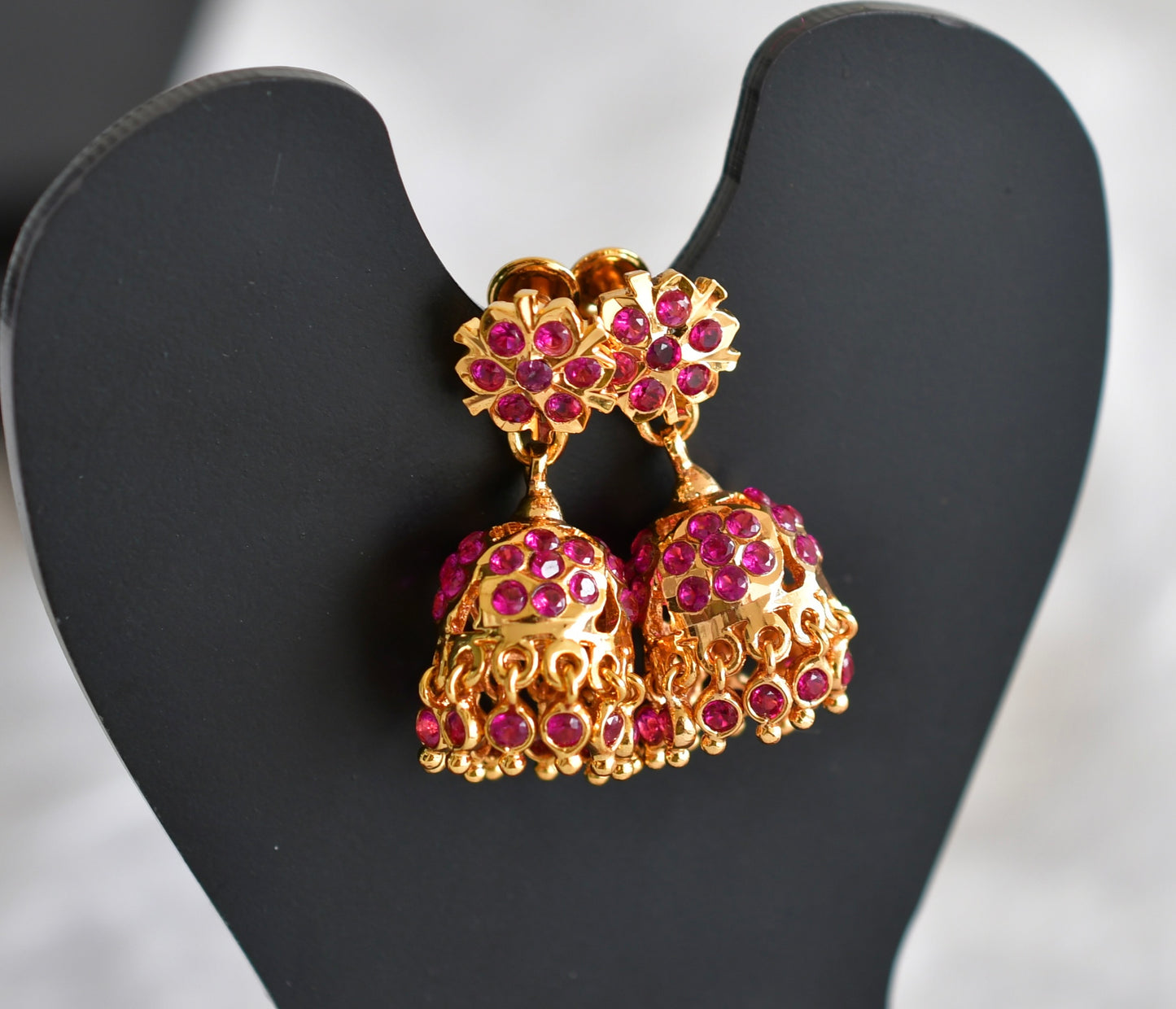 Gold tone AD pink stone jhumkka dj-51890