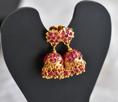 Gold tone AD pink stone jhumkka dj-51890