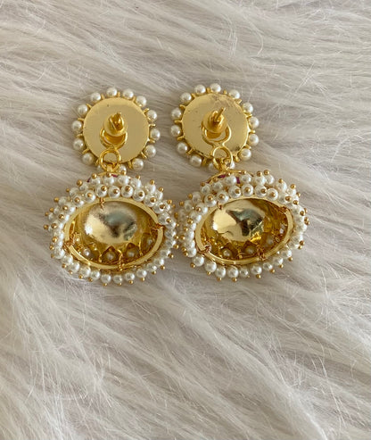 Gold tone precious kemp-green pearl big jhumkka dj-54721