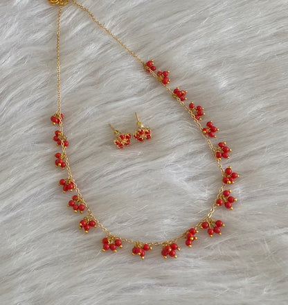 Gold tone coral beaded necklace set dj-54795