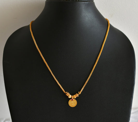 Gold tone pink lakshmi coin short chain dj-51906