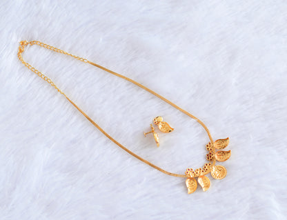 Gold tone pink stone mango lakshmi coin necklace set dj-53043