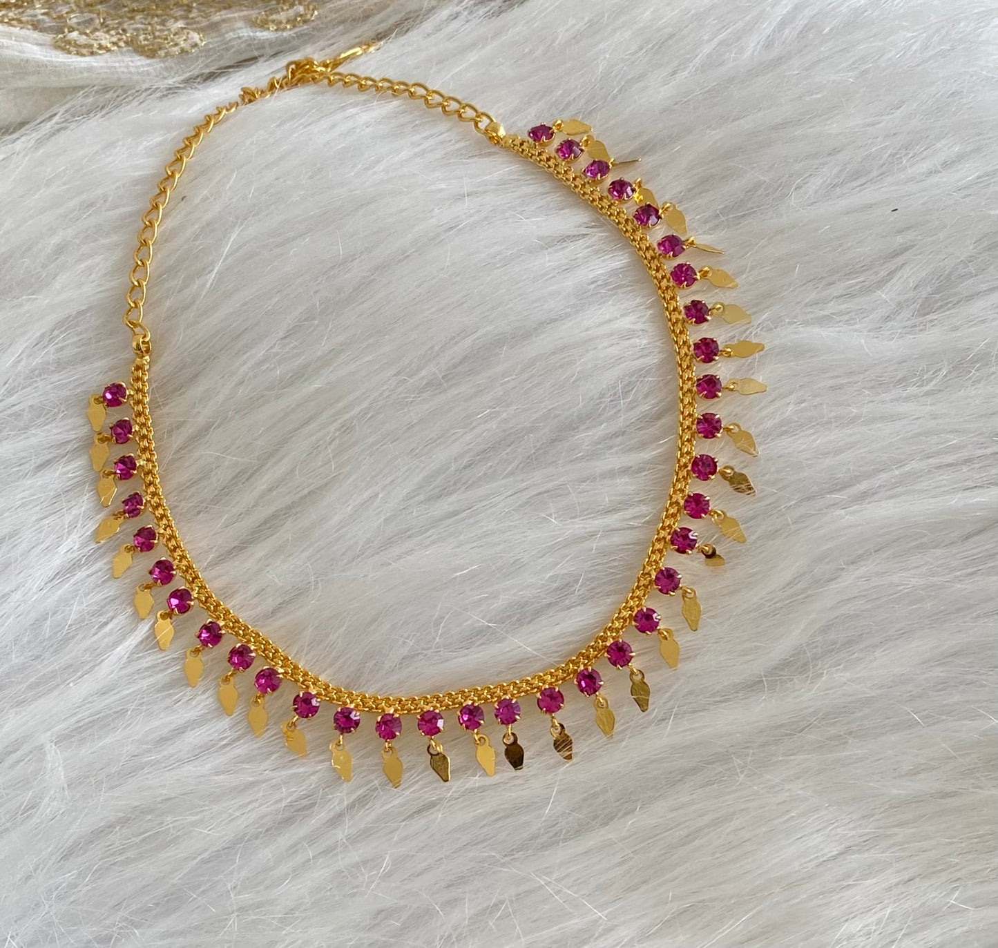 Gold tone pink stone elakka thali choker necklace  dj-53105